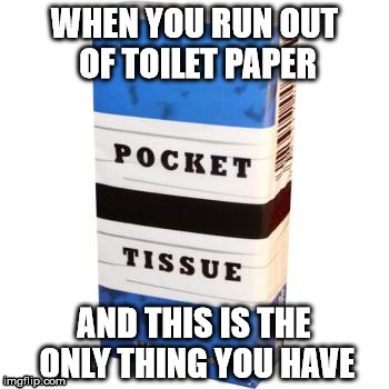 When you run out of toilet paper | WHEN YOU RUN OUT OF TOILET PAPER; AND THIS IS THE ONLY THING YOU HAVE | image tagged in toilet paper,tissue,toilet | made w/ Imgflip meme maker