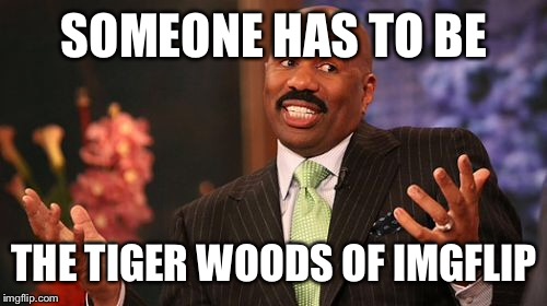 Steve Harvey Meme | SOMEONE HAS TO BE THE TIGER WOODS OF IMGFLIP | image tagged in memes,steve harvey | made w/ Imgflip meme maker