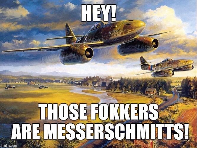 What the fokk was that? | HEY! THOSE FOKKERS ARE MESSERSCHMITTS! | image tagged in nazi,plane,meme,so true memes | made w/ Imgflip meme maker