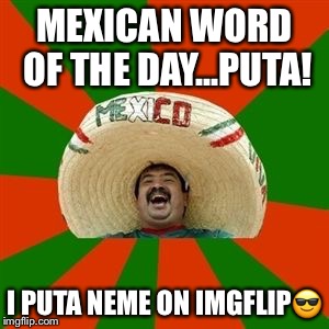 succesful mexican | MEXICAN WORD OF THE DAY...PUTA! I PUTA NEME ON IMGFLIP😎 | image tagged in succesful mexican | made w/ Imgflip meme maker
