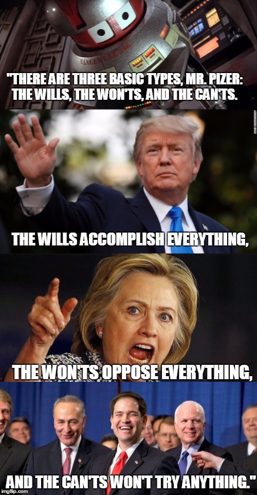V.I.N.CENT Gets it Back in 1979 | "THERE ARE THREE BASIC TYPES, MR. PIZER: THE WILLS, THE WON'TS, AND THE CAN'TS. THE WILLS ACCOMPLISH EVERYTHING, THE WON'TS OPPOSE EVERYTHING, AND THE CAN'TS WON'T TRY ANYTHING." | image tagged in vincent,wills,wonts,cants,gop,dnc | made w/ Imgflip meme maker