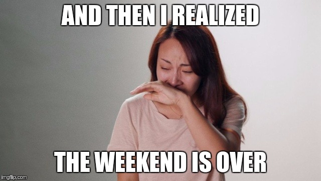 Crying | AND THEN I REALIZED THE WEEKEND IS OVER | image tagged in crying | made w/ Imgflip meme maker