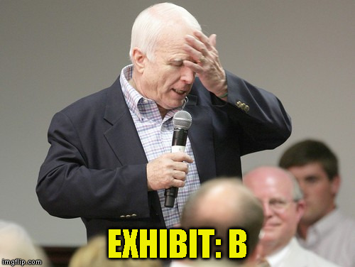 John McCain downloading | EXHIBIT: B | image tagged in john mccain downloading | made w/ Imgflip meme maker