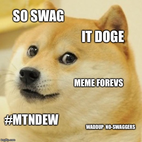 Doge Meme | SO SWAG; IT DOGE; MEME FOREVS; #MTNDEW; WADDUP  NO-SWAGGERS | image tagged in memes,doge | made w/ Imgflip meme maker