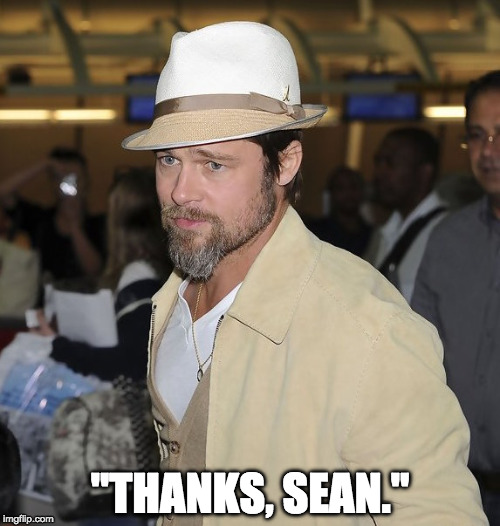 Thanks, Brad | "THANKS, SEAN." | image tagged in brad,sean | made w/ Imgflip meme maker