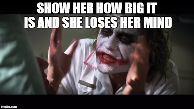 And everybody loses their minds Meme | SHOW HER HOW BIG IT IS AND SHE LOSES HER MIND | image tagged in memes,and everybody loses their minds | made w/ Imgflip meme maker
