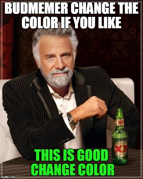 The Most Interesting Man In The World Meme | BUDMEMER CHANGE THE COLOR IF YOU LIKE THIS IS GOOD CHANGE COLOR | image tagged in memes,the most interesting man in the world | made w/ Imgflip meme maker