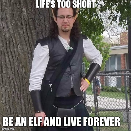 An elf's life | LIFE'S TOO SHORT; BE AN ELF AND LIVE FOREVER | image tagged in elf,elves,elven,life's too short | made w/ Imgflip meme maker