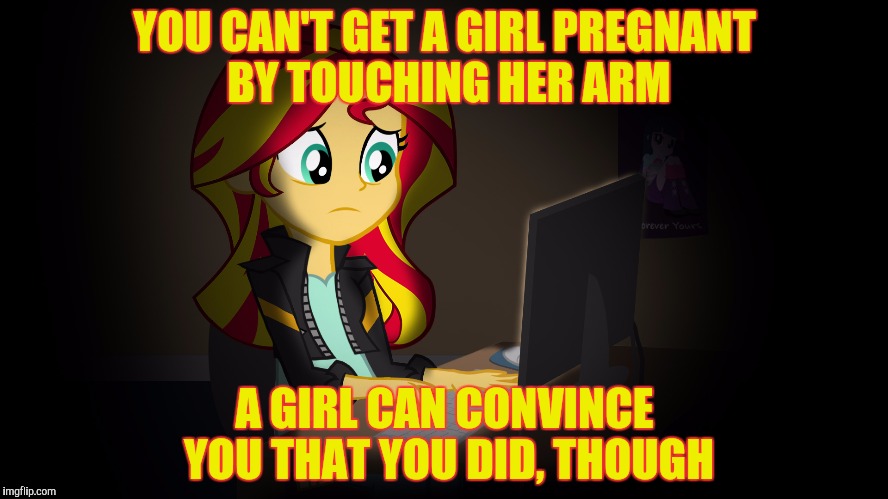 OneDoesNotSimplyFuckWithSunsetsFacebook | YOU CAN'T GET A GIRL PREGNANT BY TOUCHING HER ARM A GIRL CAN CONVINCE YOU THAT YOU DID, THOUGH | image tagged in onedoesnotsimplyfuckwithsunsetsfacebook | made w/ Imgflip meme maker