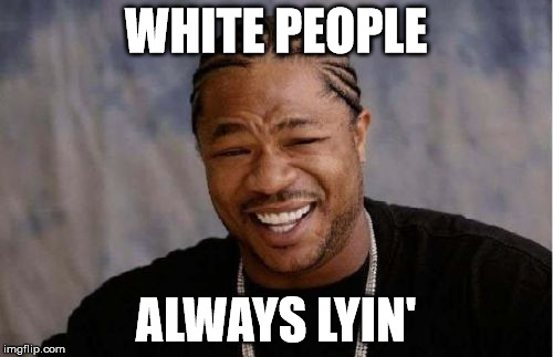 Yo Dawg Heard You Meme | WHITE PEOPLE ALWAYS LYIN' | image tagged in memes,yo dawg heard you | made w/ Imgflip meme maker