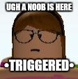 Roblox Funny Face | UGH A NOOB IS HERE; •TRIGGERED• | image tagged in roblox funny face | made w/ Imgflip meme maker