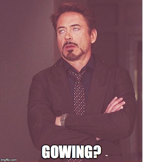 Face You Make Robert Downey Jr Meme | GOWING? | image tagged in memes,face you make robert downey jr | made w/ Imgflip meme maker