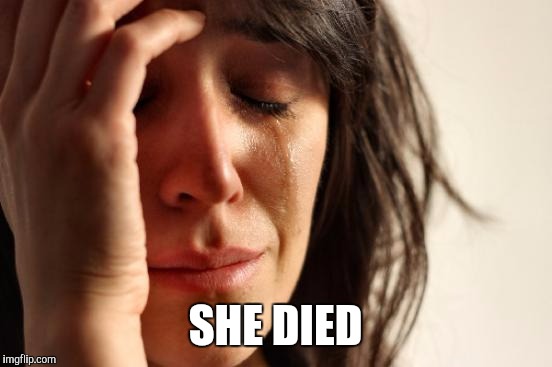 First World Problems Meme | SHE DIED | image tagged in memes,first world problems | made w/ Imgflip meme maker