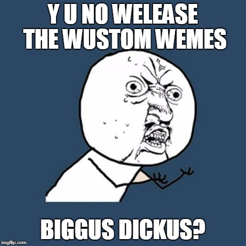 Y U No Meme | Y U NO WELEASE THE WUSTOM WEMES BIGGUS DICKUS? | image tagged in memes,y u no | made w/ Imgflip meme maker