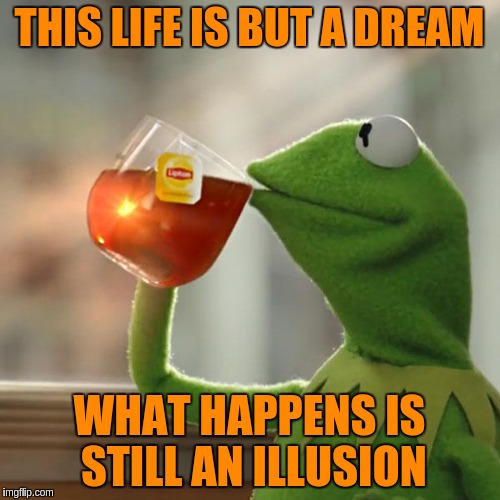 But That's None Of My Business Meme | THIS LIFE IS BUT A DREAM WHAT HAPPENS IS STILL AN ILLUSION | image tagged in memes,but thats none of my business,kermit the frog | made w/ Imgflip meme maker