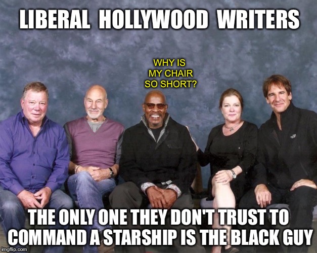 STAR TOKEN | WHY IS MY CHAIR SO SHORT? | image tagged in star trek,thinking black guy | made w/ Imgflip meme maker