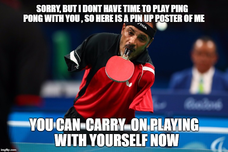 SORRY, BUT I DONT HAVE TIME TO PLAY PING   PONG WITH YOU , SO HERE IS A PIN UP POSTER OF ME; YOU CAN  CARRY  ON PLAYING  WITH YOURSELF NOW | image tagged in ping  no pong | made w/ Imgflip meme maker