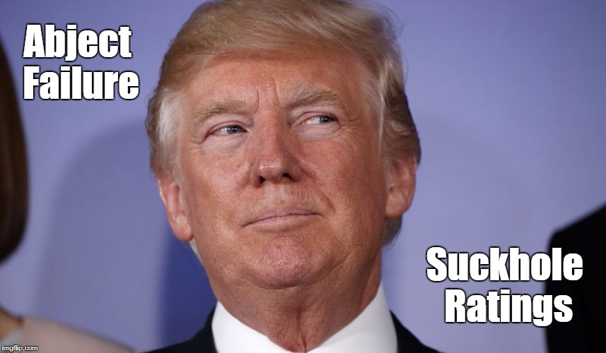 "Abject Failure, Suckhole Ratings" | Abject Failure Suckhole Ratings | image tagged in deplorable donald,despicable donald,devious donald,despotic donald,dishonorable donald,mafia don | made w/ Imgflip meme maker
