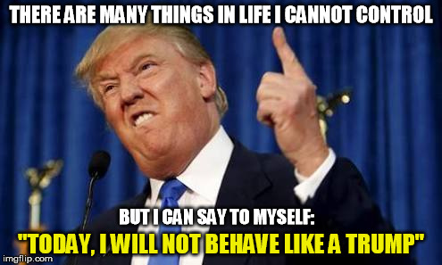 The best we can do is to decided not be like Trump | THERE ARE MANY THINGS IN LIFE I CANNOT CONTROL; "TODAY, I WILL NOT BEHAVE LIKE A TRUMP"; BUT I CAN SAY TO MYSELF: | image tagged in trump,donald trump,failure | made w/ Imgflip meme maker