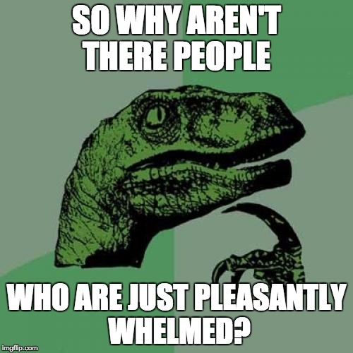 Philosoraptor | SO WHY AREN'T THERE PEOPLE; WHO ARE JUST PLEASANTLY WHELMED? | image tagged in memes,philosoraptor | made w/ Imgflip meme maker