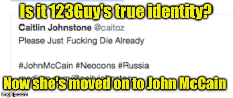 Sounds like 123Guy... | Is it 123Guy's true identity? Now she's moved on to John McCain | image tagged in memes,nsfw,john mccain,123guy | made w/ Imgflip meme maker