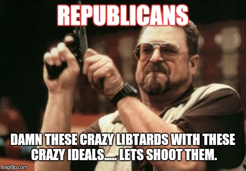 Am I The Only One Around Here Meme | REPUBLICANS; DAMN THESE CRAZY LIBTARDS WITH THESE CRAZY IDEALS..... LETS SHOOT THEM. | image tagged in memes,am i the only one around here | made w/ Imgflip meme maker