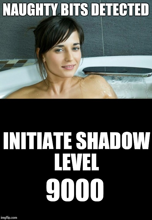 Ob3y T3h Sh4d0w | NAUGHTY BITS DETECTED; INITIATE SHADOW LEVEL; 9000 | image tagged in memes,sexy women,bath,censorship,shadow,font | made w/ Imgflip meme maker