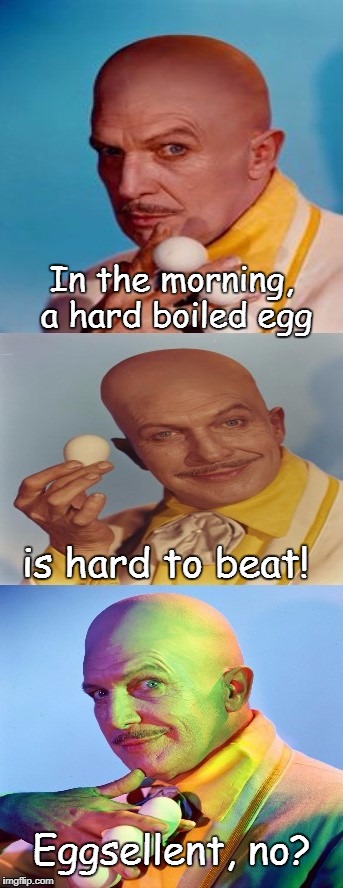 True Story  |  In the morning, a hard boiled egg; is hard to beat! Eggsellent, no? | image tagged in bad pun egghead,vincent price,batman,memes | made w/ Imgflip meme maker