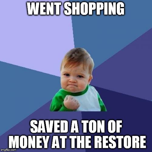 Success Kid | WENT SHOPPING; SAVED A TON OF MONEY AT THE RESTORE | image tagged in memes,success kid | made w/ Imgflip meme maker