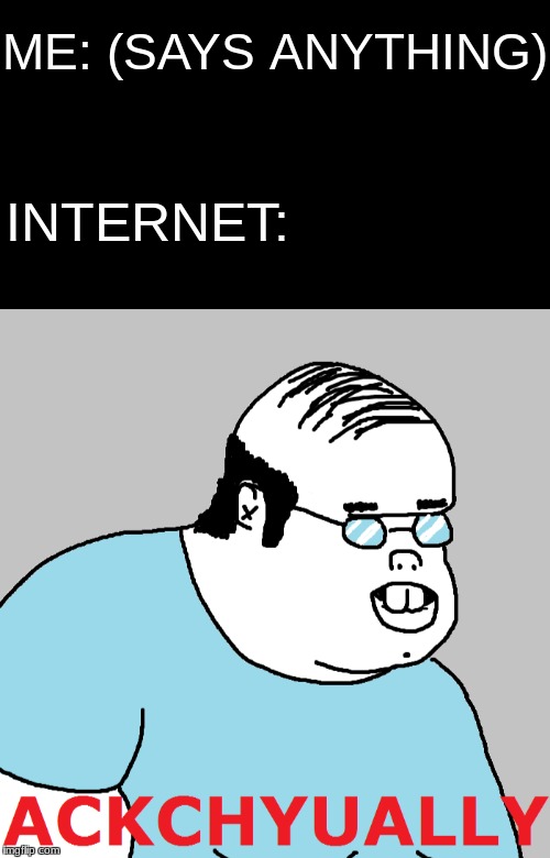 Fuck you, internet | ME: (SAYS ANYTHING); INTERNET: | image tagged in relatable,internet,memes,opinion,lol,funny | made w/ Imgflip meme maker