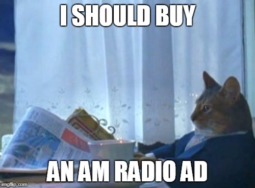 I Should Buy A Boat Cat Meme | I SHOULD BUY; AN AM RADIO AD | image tagged in memes,i should buy a boat cat | made w/ Imgflip meme maker