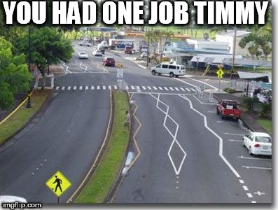 YOU HAD ONE JOB TIMMY | image tagged in you had one job,road stripes,timmy | made w/ Imgflip meme maker