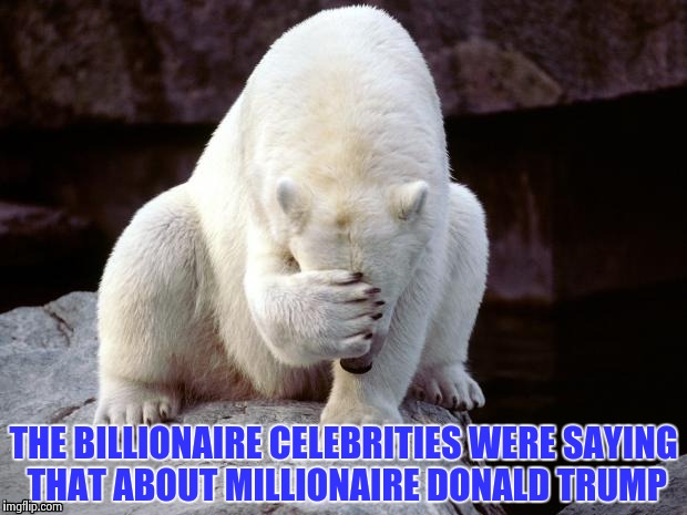 Polar Bear | THE BILLIONAIRE CELEBRITIES WERE SAYING THAT ABOUT MILLIONAIRE DONALD TRUMP | image tagged in polar bear | made w/ Imgflip meme maker