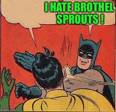 Batman Slapping Robin Meme | I HATE BROTHEL SPROUTS ! | image tagged in memes,batman slapping robin | made w/ Imgflip meme maker