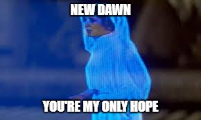 princess leia only hope | NEW DAWN; YOU'RE MY ONLY HOPE | image tagged in princess leia only hope | made w/ Imgflip meme maker