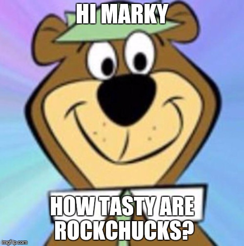 Yogi bear | HI MARKY; HOW TASTY ARE ROCKCHUCKS? | image tagged in yogi bear | made w/ Imgflip meme maker