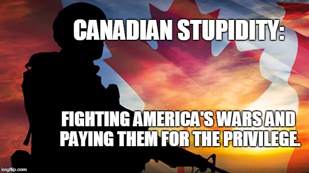 Canadian army | CANADIAN STUPIDITY:; FIGHTING AMERICA'S WARS AND PAYING THEM FOR THE PRIVILEGE. | image tagged in canada,army,canadian,stupid | made w/ Imgflip meme maker