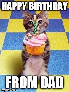 Happy Birthday Cat | HAPPY BIRTHDAY; FROM DAD | image tagged in happy birthday cat | made w/ Imgflip meme maker