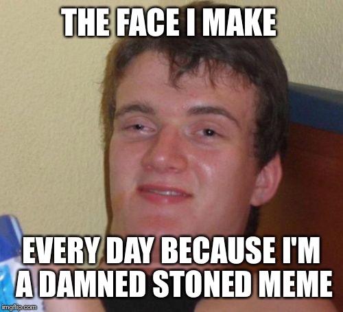 10 Guy Meme | THE FACE I MAKE EVERY DAY BECAUSE I'M A DAMNED STONED MEME | image tagged in memes,10 guy | made w/ Imgflip meme maker