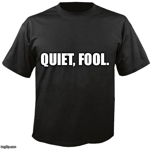 Blank T-Shirt | QUIET, FOOL. | image tagged in blank t-shirt | made w/ Imgflip meme maker