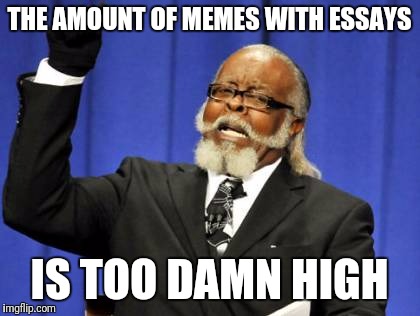 Too Damn High Meme | THE AMOUNT OF MEMES WITH ESSAYS; IS TOO DAMN HIGH | image tagged in memes,too damn high | made w/ Imgflip meme maker