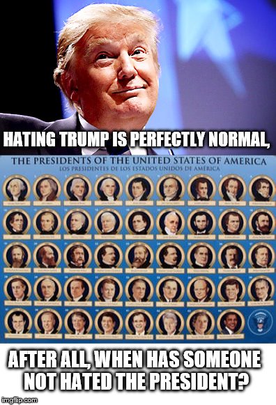 Past and Present Presidents. | HATING TRUMP IS PERFECTLY NORMAL, AFTER ALL, WHEN HAS SOMEONE NOT HATED THE PRESIDENT? | image tagged in donald trump,past presidents | made w/ Imgflip meme maker