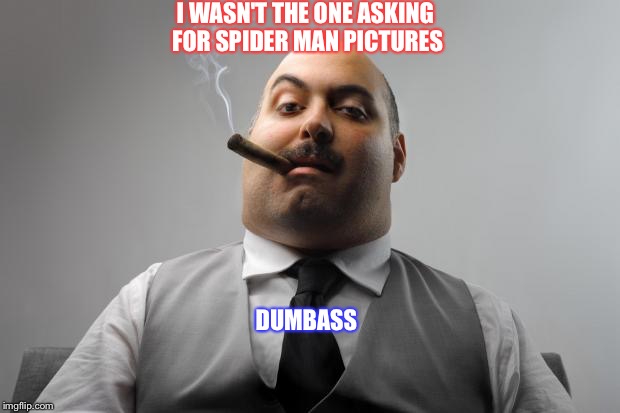 Scumbag Boss Meme | I WASN'T THE ONE ASKING FOR SPIDER MAN PICTURES; DUMBASS | image tagged in memes,scumbag boss | made w/ Imgflip meme maker