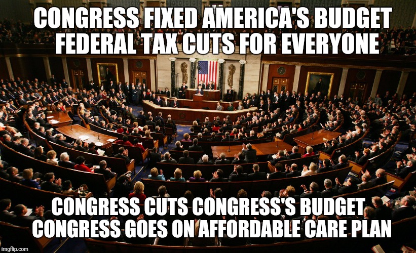 CONGRESS FIXED AMERICA'S BUDGET     
FEDERAL TAX CUTS FOR EVERYONE; CONGRESS CUTS CONGRESS'S BUDGET  CONGRESS GOES ON AFFORDABLE CARE PLAN | image tagged in taxes,let's raise their taxes,congress,republicans,republican,liberty | made w/ Imgflip meme maker