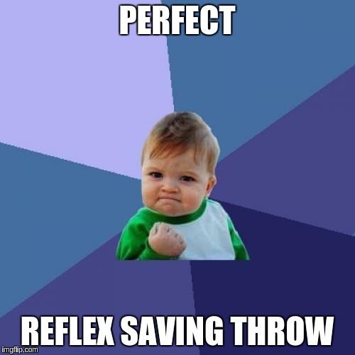 Success Kid Meme | PERFECT REFLEX SAVING THROW | image tagged in memes,success kid | made w/ Imgflip meme maker