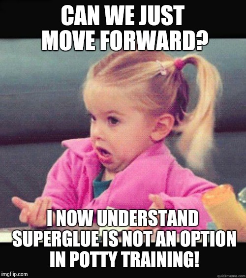 Superglue Is Not An Option | CAN WE JUST MOVE FORWARD? I NOW UNDERSTAND SUPERGLUE IS NOT AN OPTION IN POTTY TRAINING! | image tagged in idk girl | made w/ Imgflip meme maker