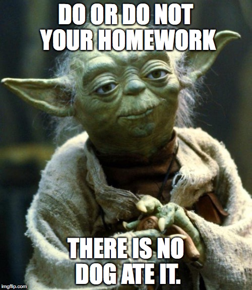 Star Wars Yoda | DO OR DO NOT YOUR HOMEWORK; THERE IS NO DOG ATE IT. | image tagged in memes,star wars yoda | made w/ Imgflip meme maker