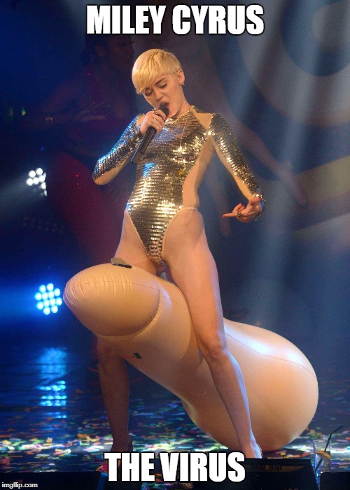 Miley Cyrus dildo | MILEY CYRUS; THE VIRUS | image tagged in miley cyrus dildo | made w/ Imgflip meme maker