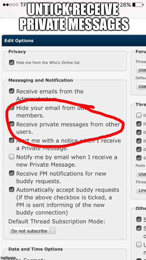 UNTICK RECEIVE PRIVATE MESSAGES | made w/ Imgflip meme maker