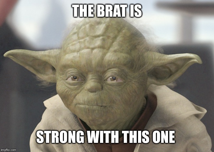 The __ is strong with this one | THE BRAT IS; STRONG WITH THIS ONE | image tagged in the __ is strong with this one | made w/ Imgflip meme maker